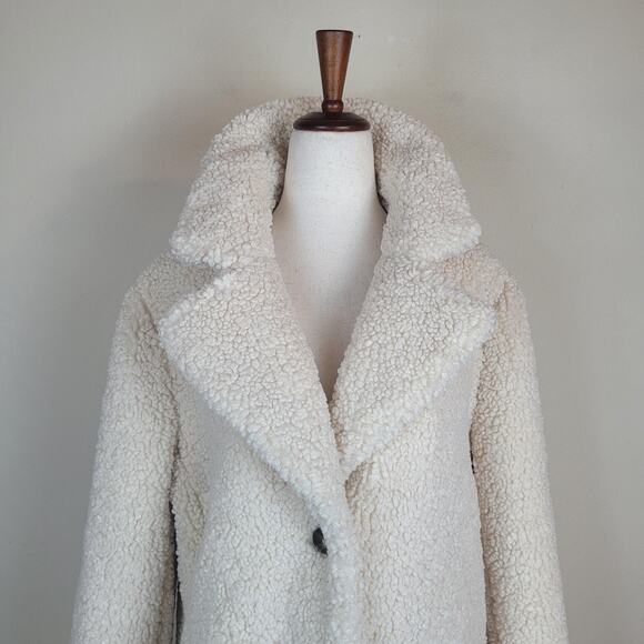 J.Crew Teddy Sherpa Coat Medium Ivory Cream Button Down Collared Lined BA527 - Picture 2 of 12